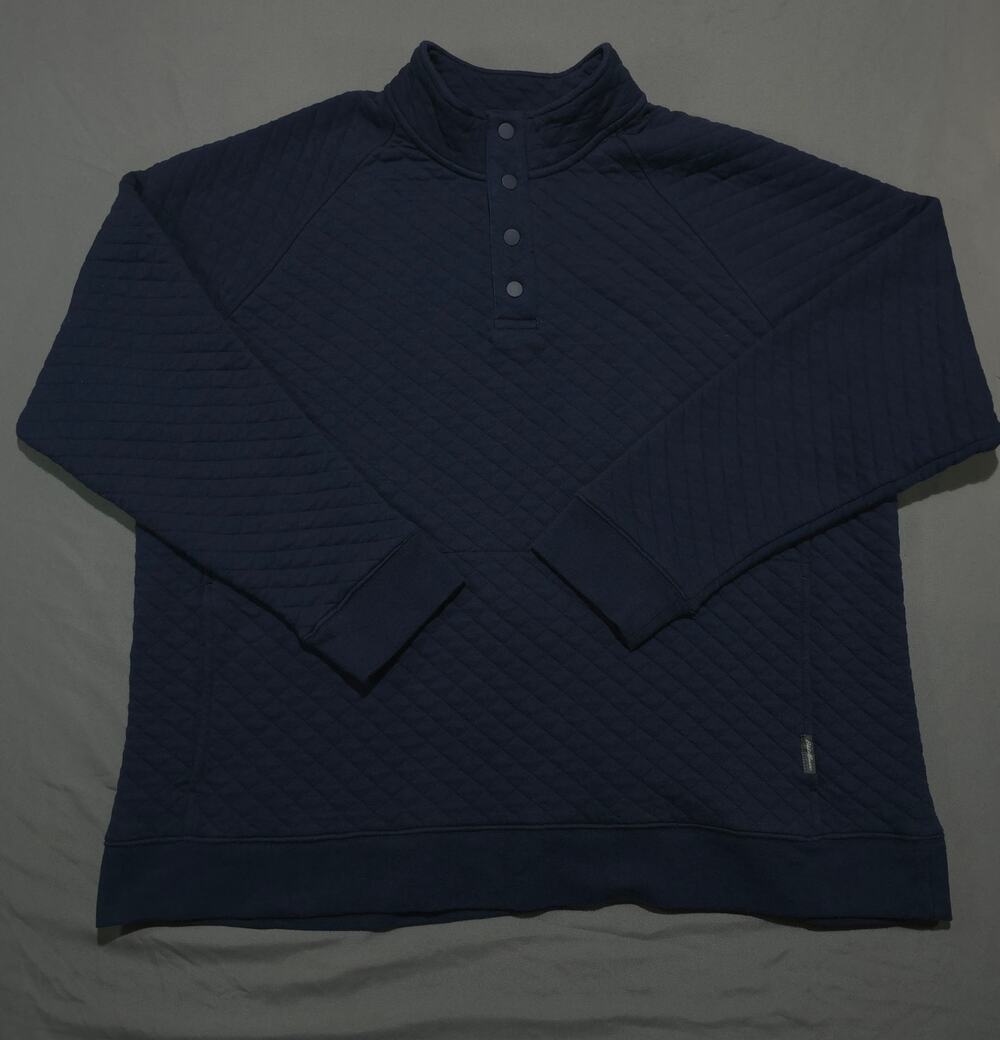 Eddie Bauer Mens XXL Navy Blue Diamond Quilted Snap Mock Pullover Sweatshirt